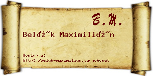 Belák Maximilián névjegykártya